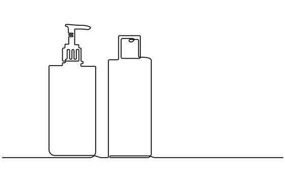 recommend clip art: Shampoo bottle continuous one line drawing vector illustration, Continuous one line drawing of cosmetic bottle with pump. One line drawing illustration of pump bottle
