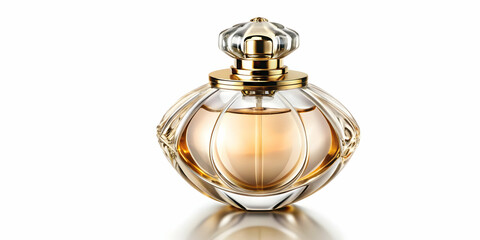 Perfume bottle with elegant design isolated on white background, fragrance, scent, beauty, cosmetics, luxury, glass