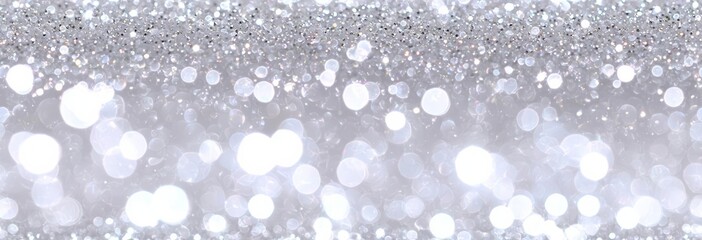 Seamless background of abstract glitter lights. silver and white. de-focused , isolated on white background, , copy space for text,