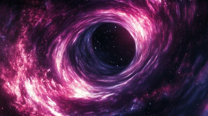 A Pink and Purple Swirling Galaxy with a Dark Hole in the Center