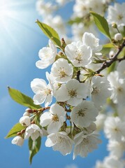 Obraz premium White Cherry Flowers Against a Sunlit Sky