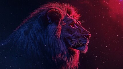 Naklejka premium A cosmic lion's profile in vibrant colors.