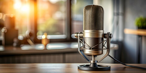 High quality stock photo of a condenser microphone for online meetings