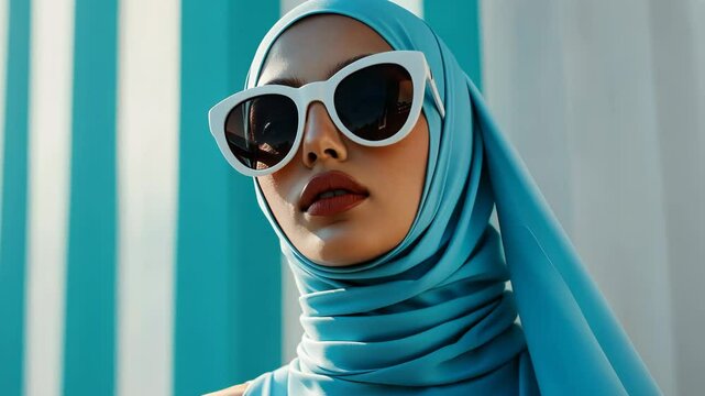 Stylish Woman in Hijab and Sunglasses