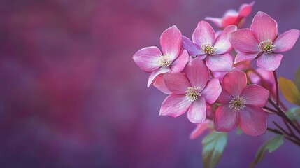 A delicate cluster of pink flowers against a soft backdrop.
