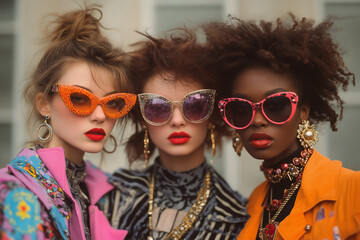 Obraz premium A vibrant celebration of fashion evolution showcasing bold styles and expressive personalities in a modern urban setting