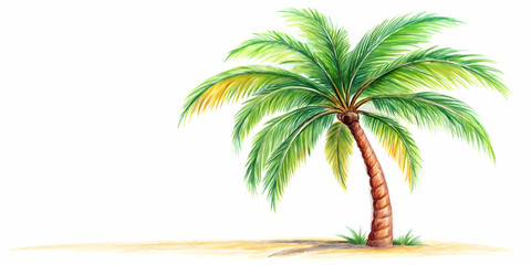 Obraz premium Palm tree clipart with tropical elements in crayon style on isolated white background, tropical, palm tree, clipart, cartoon