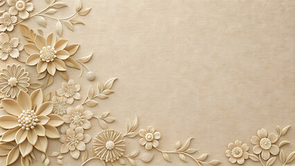 Basic beige paper texture with floral elements in soft art style background for invitation card, beige, paper