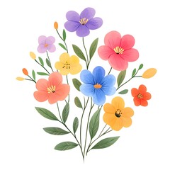 Fototapeta premium Watercolor spring flowers clipart, cute, colorful, white background, simple design, simple illustration,