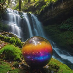 Bundled glass ball Located in the middle of the forest in Ladoo leaf spring, background.