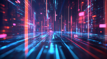 Fototapeta premium Futuristic business concept, innovation, technology, neon lights, abstract shapes, digital art 