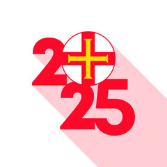 2025 banner with Guernsey flag inside. Vector illustration.