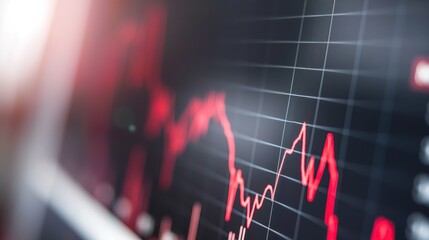 close-up of digital screen showing downward-trending line graph symbolizing rate cut in financial markets, clean background for copy space, professional financial analysis concept.