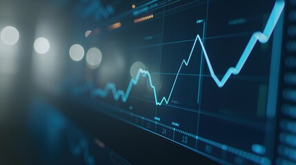 close-up of digital screen showing downward-trending line graph symbolizing rate cut in financial markets, clean background for copy space, professional financial analysis concept.