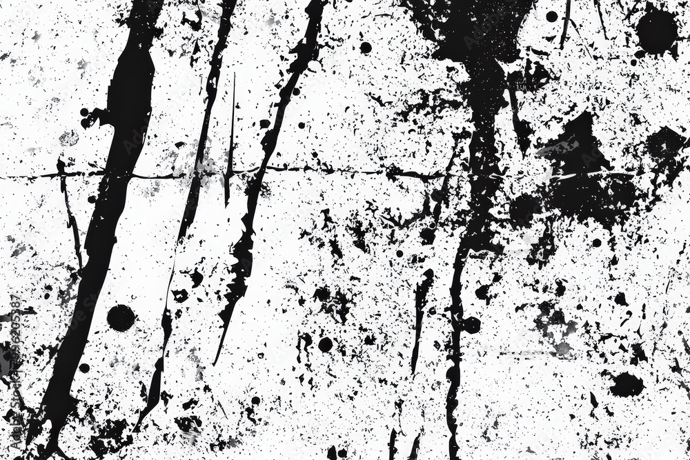 Poster This artwork features an intriguing display of black and white splatters on a textured background, highlighting dynamic drips and patterns that evoke creativity