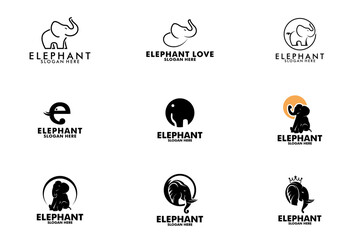 Set of Elephant Logo. African indian Wildlife Elephant Logo Icon Vector Illustration design template