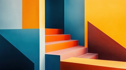 Abstract staircase with vibrant geometric colors.