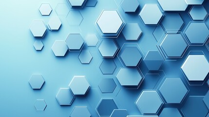 Abstract background with blue hexagons in different sizes and shades of light blue, creating an elegant design for technology or science-themed projects.