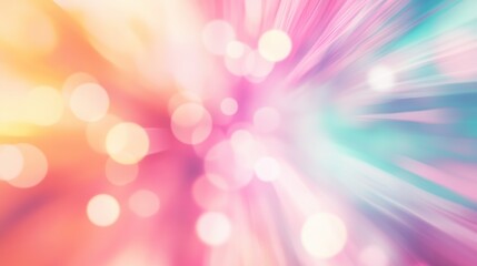 Abstract colorful light streaks and bokeh effect in soft pastel tones, creating a dreamy and vibrant atmosphere