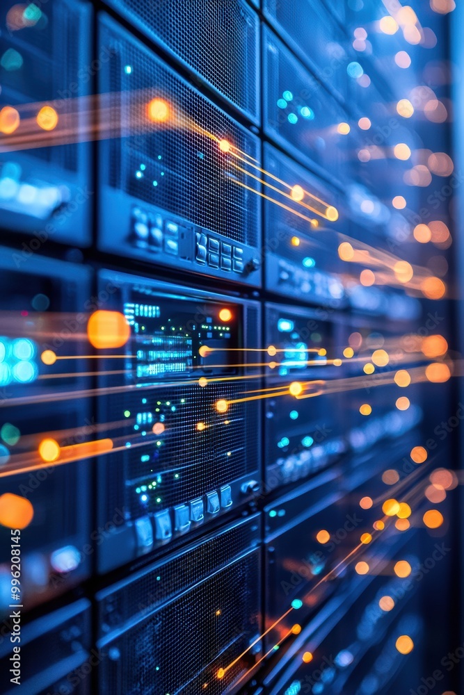 Poster high-tech server racks in a data center environment