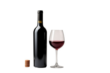 Wine bottle with glass on transparent background. Wine related themes. Wine professions. Onologist. Wine shop. Buying and selling wine. Images for graphic designers. Isolated wine. Image for website. 