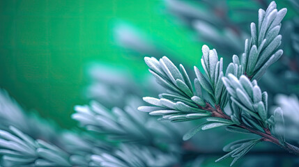 Snowy Christmas tree branches or snowy Christmas fir tree on a colorful background