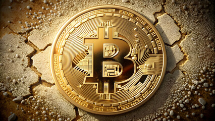 Fototapeta premium of breaking Bitcoin symbolizing the end and halving concept of BTC in 2024, bitcoin, cryptocurrency, halving, digital
