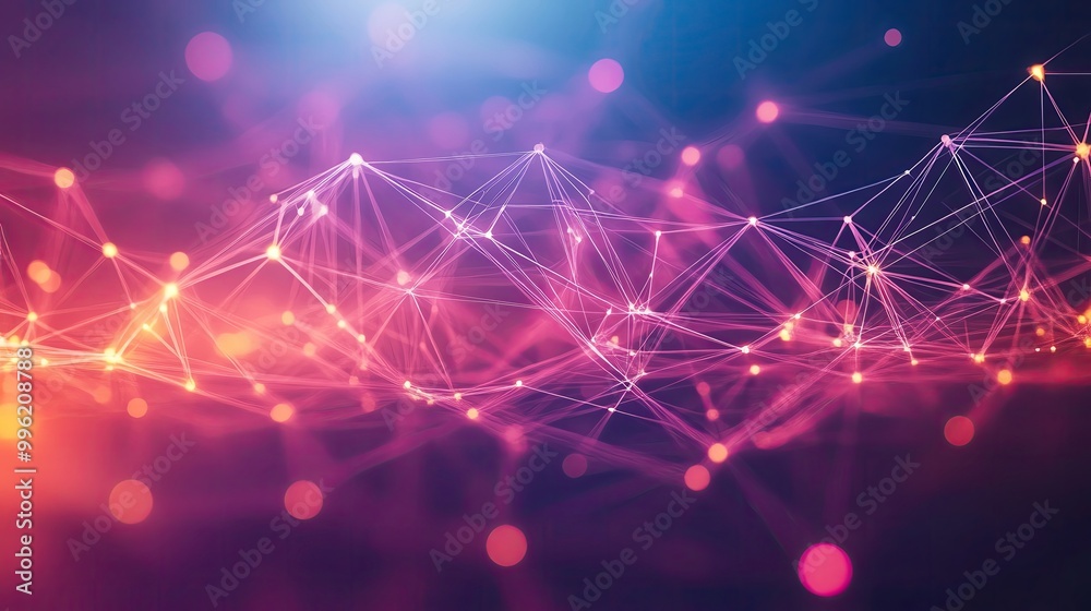 Poster a vibrant abstract background featuring interconnected lines and glowing nodes in a stunning array o