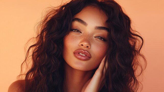 Playful Portrait of Woman with Bouncy Curls Making a Kissy Face

