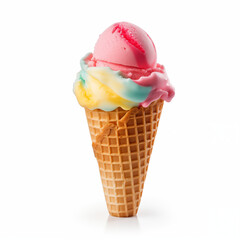 A brightly colored ice cream cone that looks delicious.