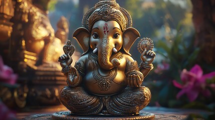 Fototapeta premium Ganesh Chaturthi indian god worship art representation