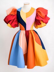 Colorful Geometric Pattern Dress on Mannequin.