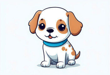 Fototapeta premium Cute cartoon puppy with brown ears and blue collar.