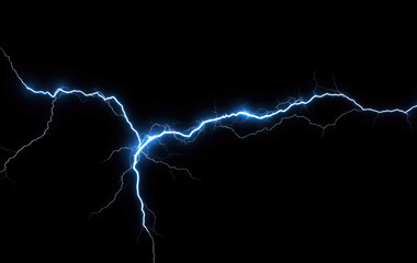 electric blue lightning bolts against black background dynamic natural electricity concept