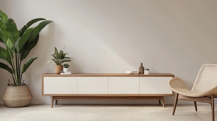 Modern living room with stylish furniture, greenery, and a calm ambiance perfect for relaxation and aesthetic appeal.