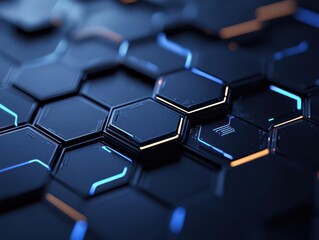 Fototapeta premium Circuit lines arranged in a hexagonal pattern, glowing softly, minimalistic design, high-tech and clean