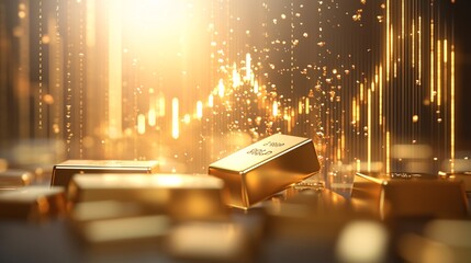 Floating Gold Bars and Coins in Glowing Environment