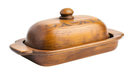 a wooden butter dish with a lid. 
