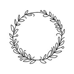 Doodle style leaf wreath. Vector, on a white background