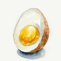 Watercolor boiled egg illustration painting isolated on a white background, illustration of egg for breakfast, sliced egg, PNG format