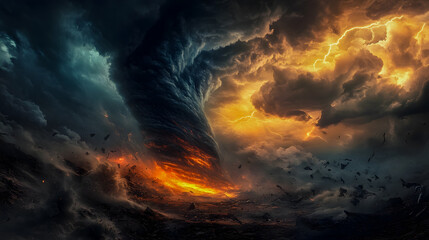 Dramatic Tornado Under Stormy Sky at Sunset