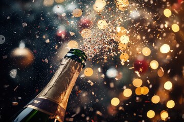Champagne Bottle Popping with Festive Confetti Burst