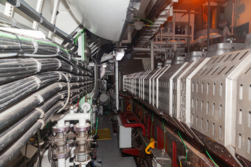 Marine engine installed in the engine room of the vessel.