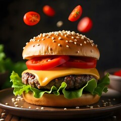 hamburger on a black background