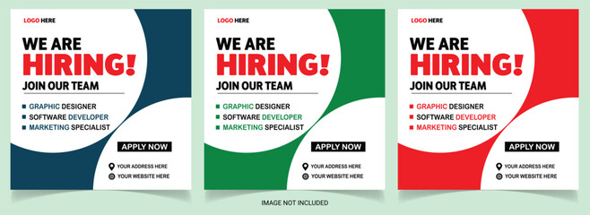 hiring job vacancy social media post or square web banner template vector design template