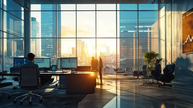 A business meeting in a sleek, futuristic office where passionate entrepreneurs brainstorm groundbreaking ideas and strategies for success.