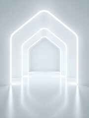 Fototapeta premium A futuristic white tunnel for showcase or display products.
