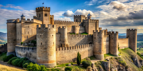 European fortification with stone walls, towers, and battlements , castle, fortress, medieval, defense, stronghold