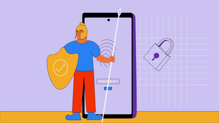 A warrior protecting secret data illustration.