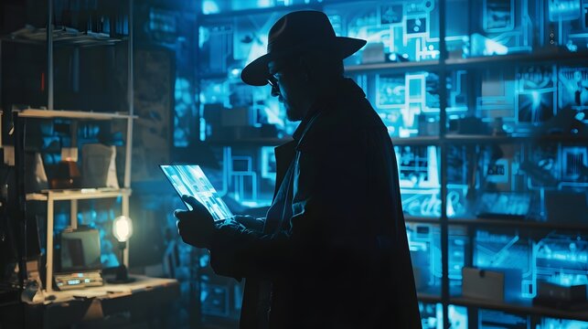 Detective Analyzes 3D Holographic Crime Scene Reconstruction to Solve Case